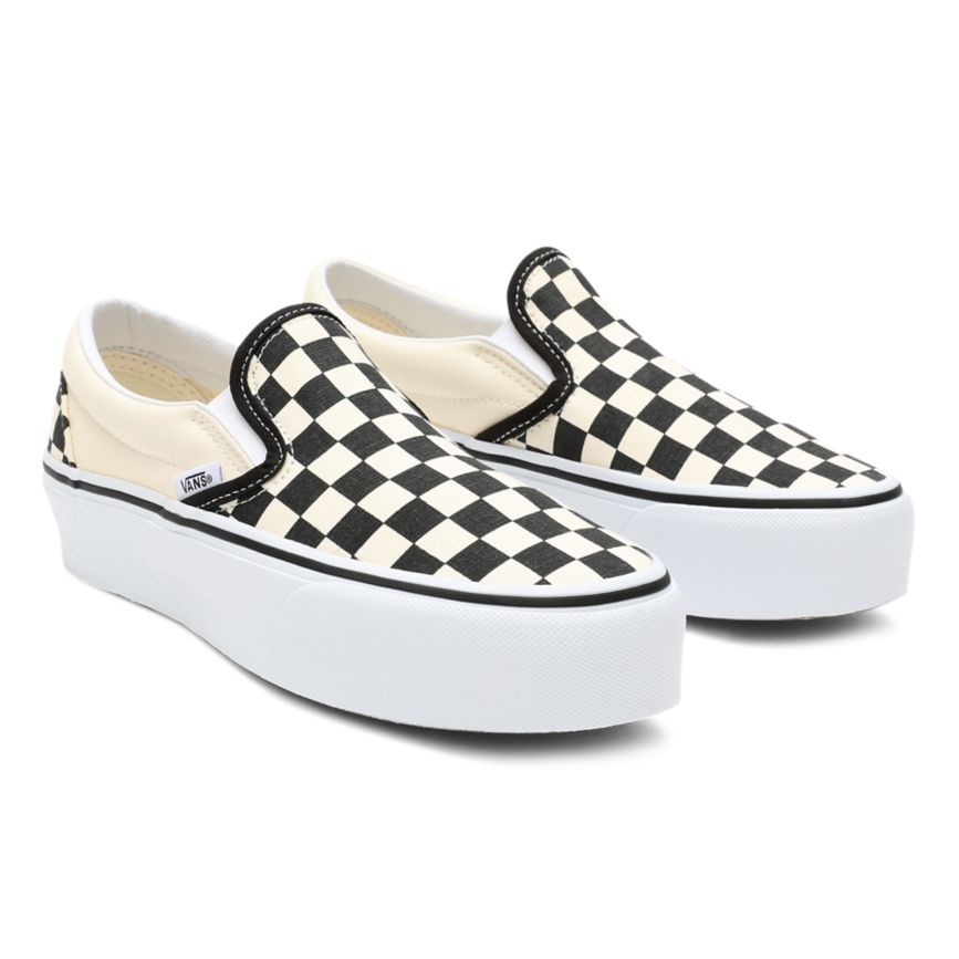 Vans Checkerboard Classic Slip-On Platform Dam Svarta/Vita - Vans Classics Sverige (TCSGD6409)